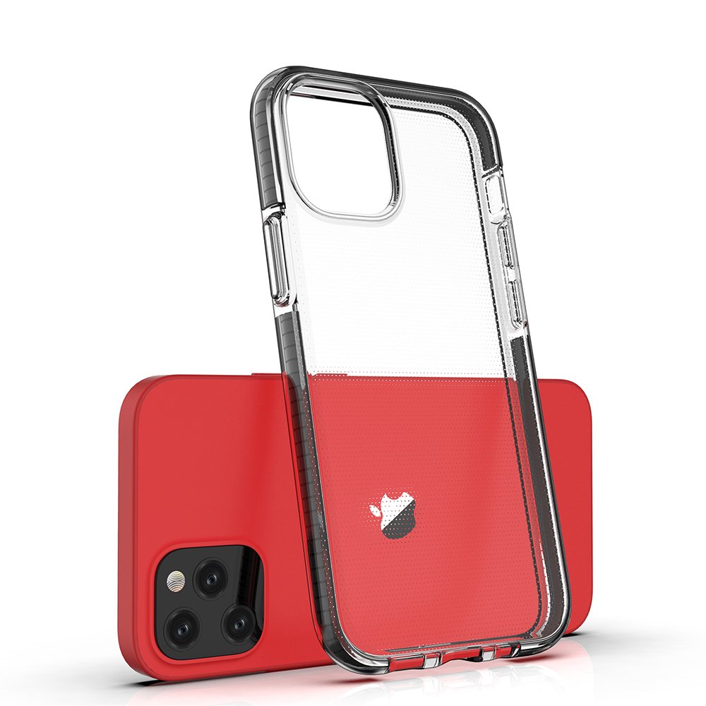 Spring clear TPU -kotelo Apple iPhone 12 Mini:lle - musta