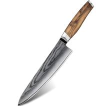 Damaskusteräinen keittiöveitsi ZE-37557 - Chef / Ruskea
